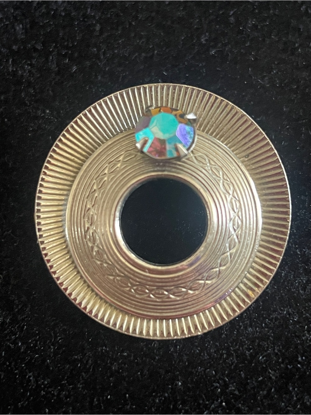Unique vintage brooch with iridescent stone absolutely gorgeous.